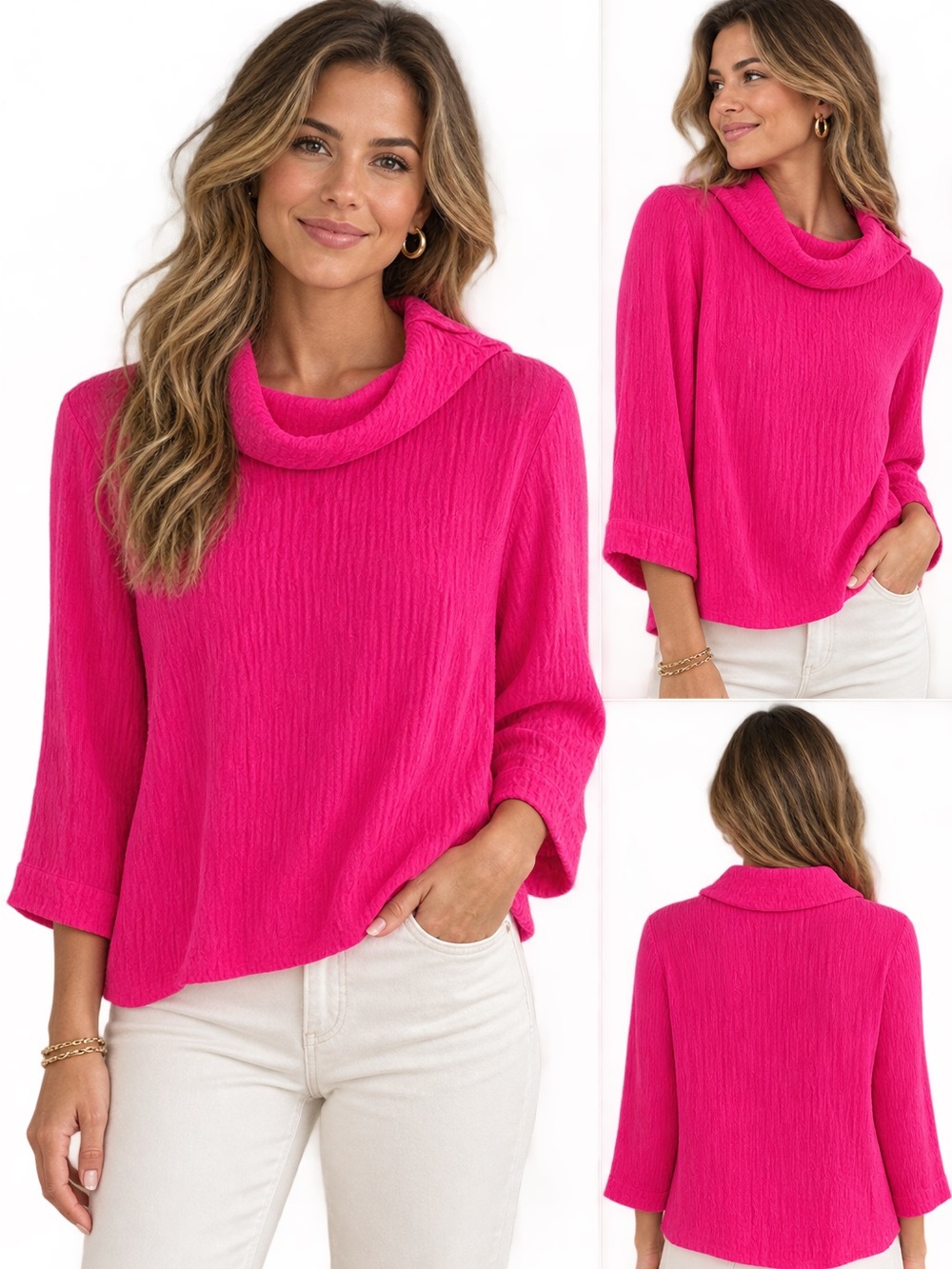Soft Surroundings Giovinezza crinkle gauze cotton cowl neck pink top size small